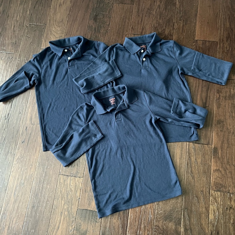 Bundle of 3 - Boys' Long Sleeve Uniform Polo Shirts - Cat & Jack Navy Blue